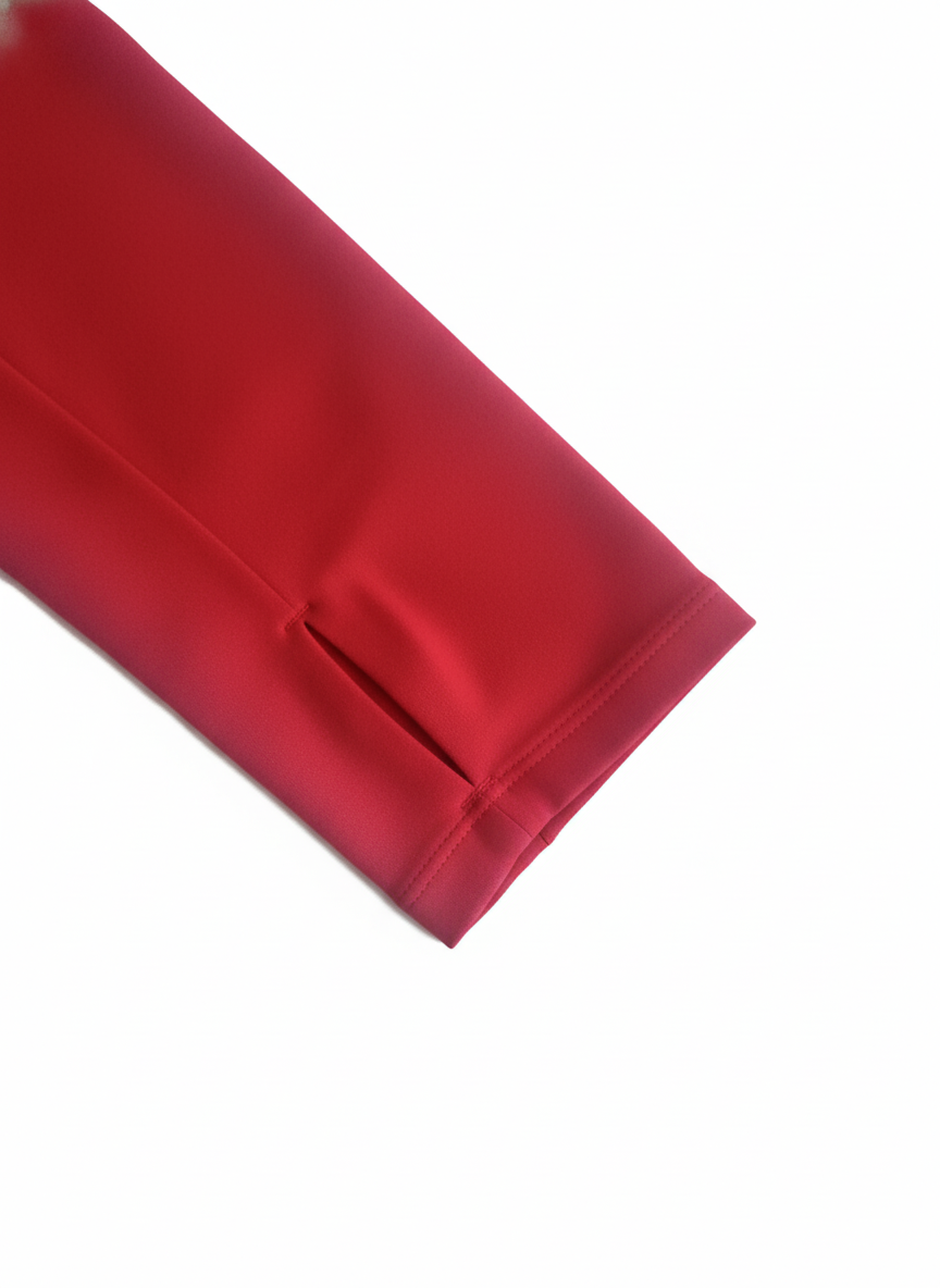 Red sleeve with thumb hole on a white background