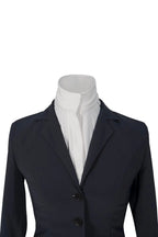 Navy blazer with a white shirt on a mannequin against a white background