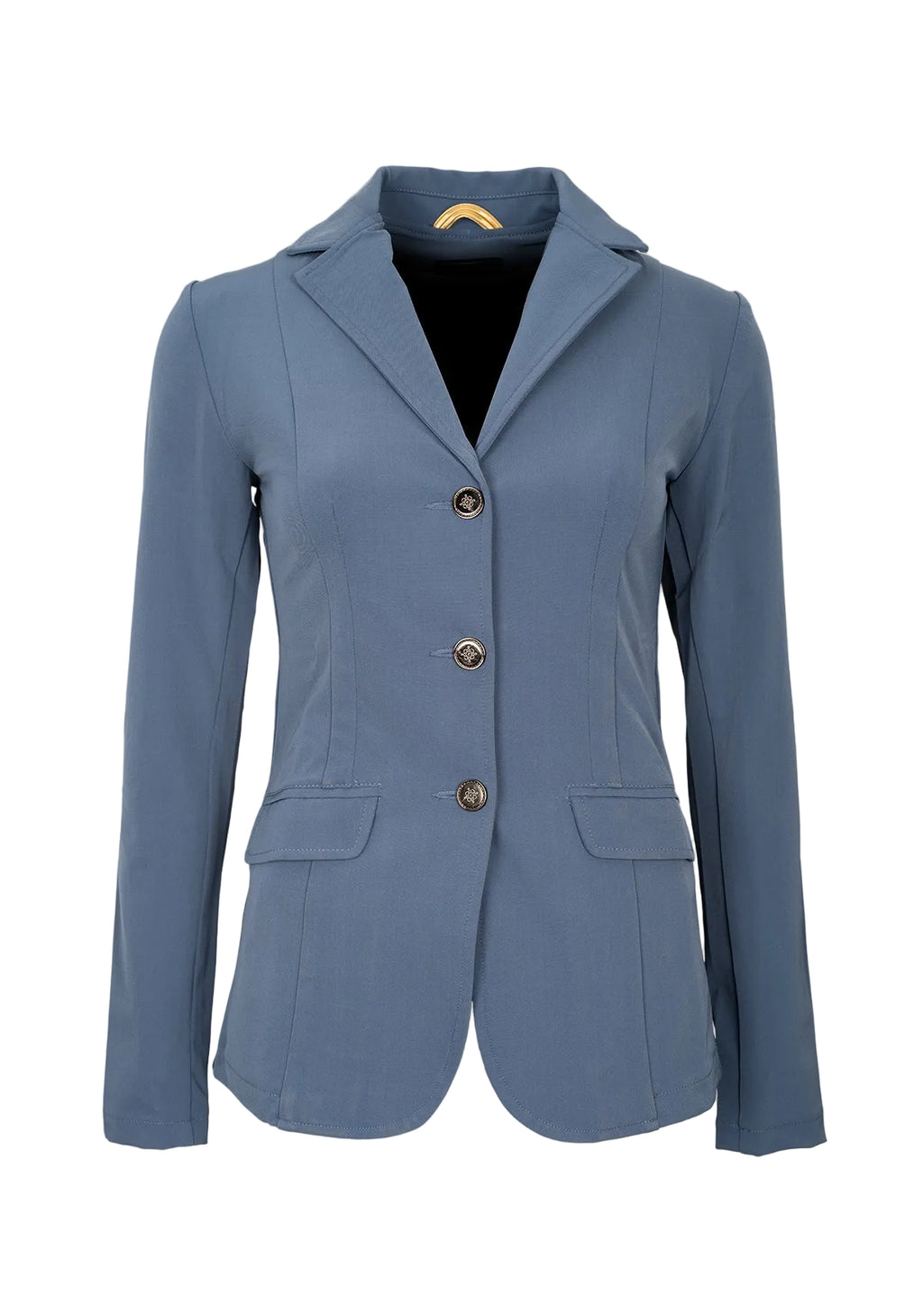 Blue blazer with buttons on a beige background
