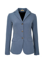 Blue blazer with buttons on a beige background