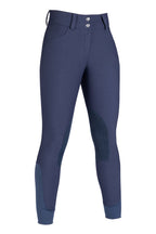 Navy blue riding pants on a white background