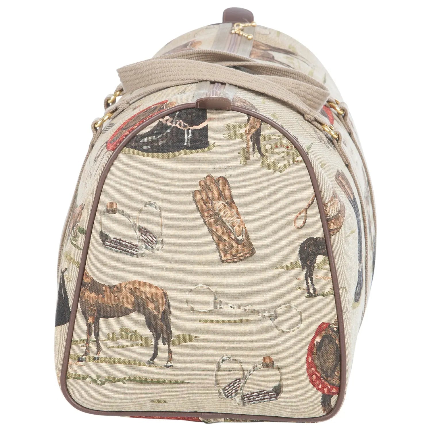 Backpack with equestrian pattern on a white background
