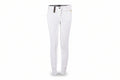 White pants with a gold zipper on a white background
