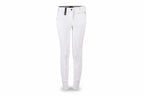 White pants with a gold zipper on a white background