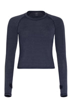 Navy long-sleeve shirt on a white background
