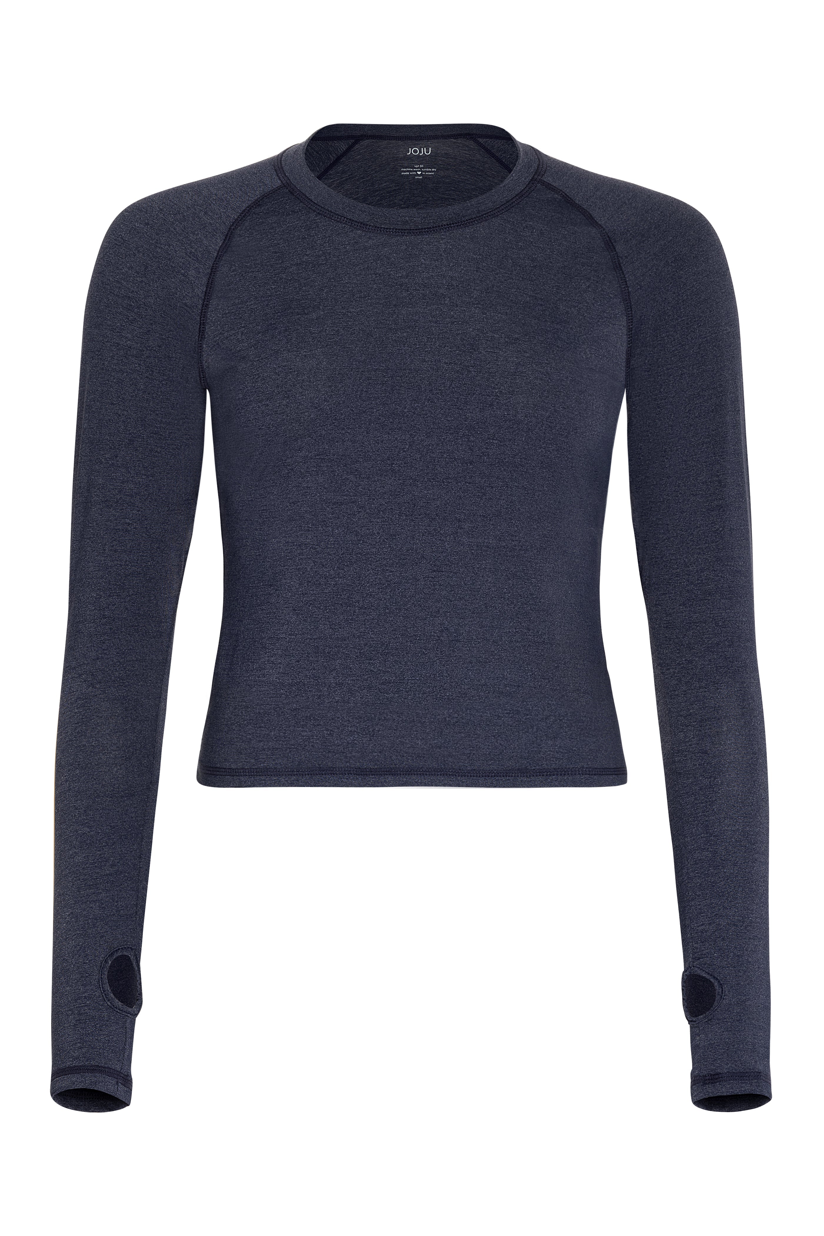 Navy long-sleeve shirt on a white background