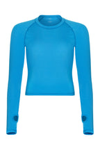 Blue long-sleeve shirt on a white background