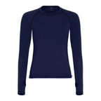 Navy blue long-sleeve shirt on a light gray background