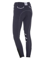 dark purple riding pants with white accents on a white background