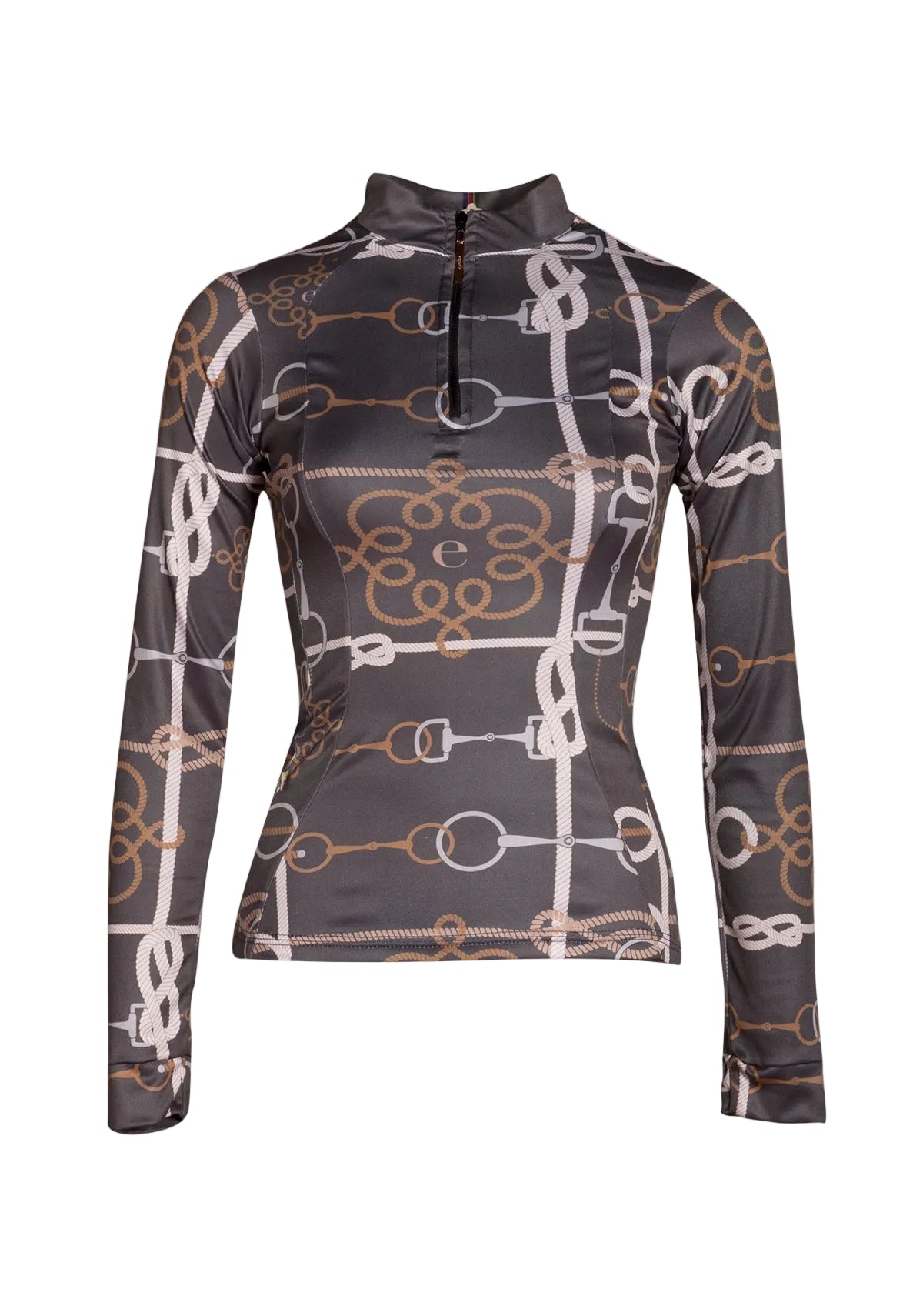 Long-sleeve shirt with horse bridle pattern on a beige background