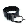 Blue belt with a silver buckle on a white background