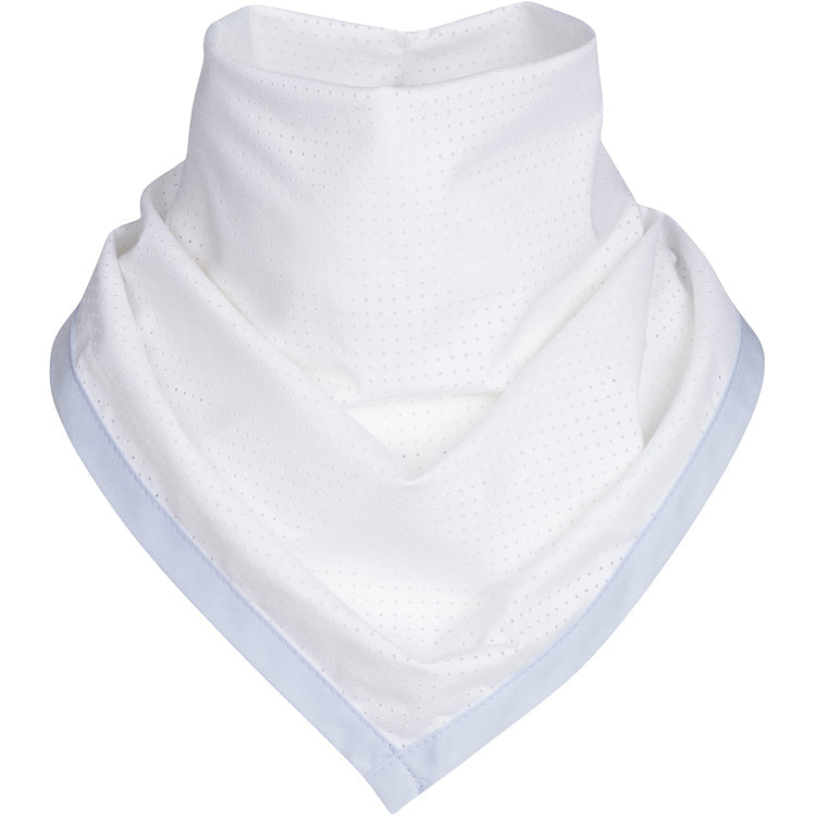 White baby bib with textured pattern on a white background