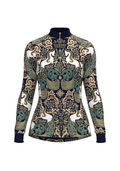 Long-sleeve top with intricate pattern on a white background