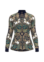 Long-sleeve top with intricate pattern on a white background