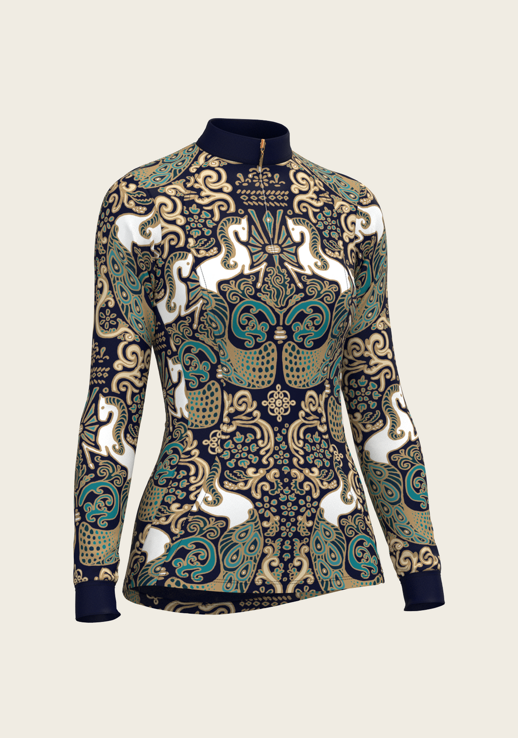 Long-sleeve shirt with a decorative pattern on a beige background