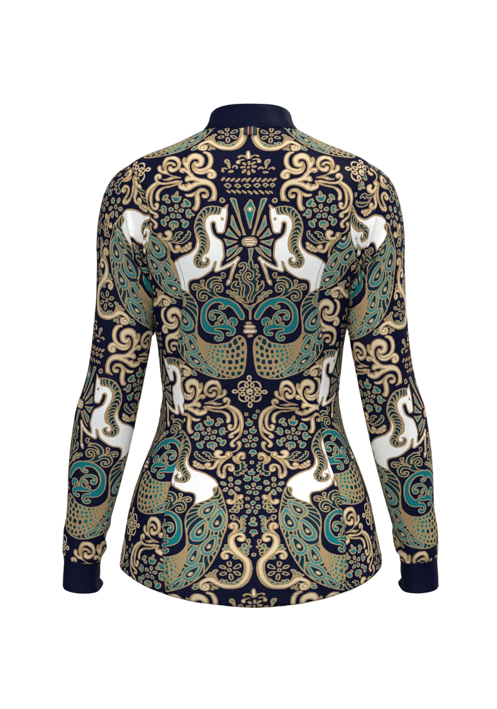 Patterned long-sleeve shirt on a beige background