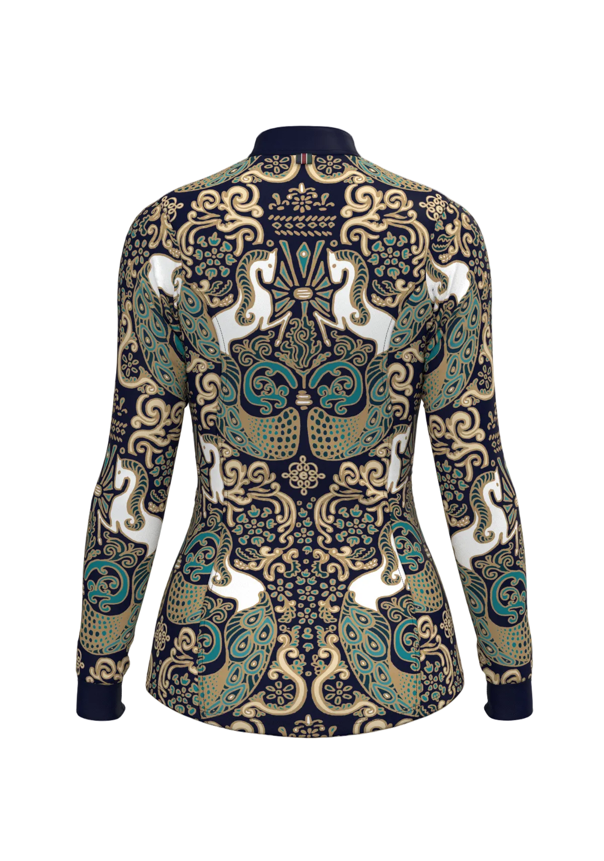 Patterned long-sleeve shirt on a beige background