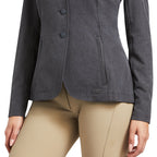 Gray riding jacket with buttons on a white background
