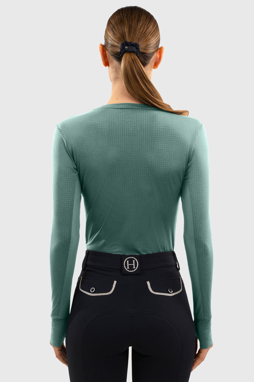 Bluvea Perforated Long Sleeve Crew Neck