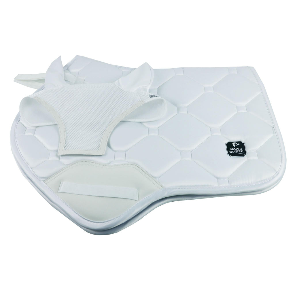 White quilted saddle pad with a blanket on a white background