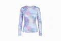 a long-sleeve water color athletic top on a white background