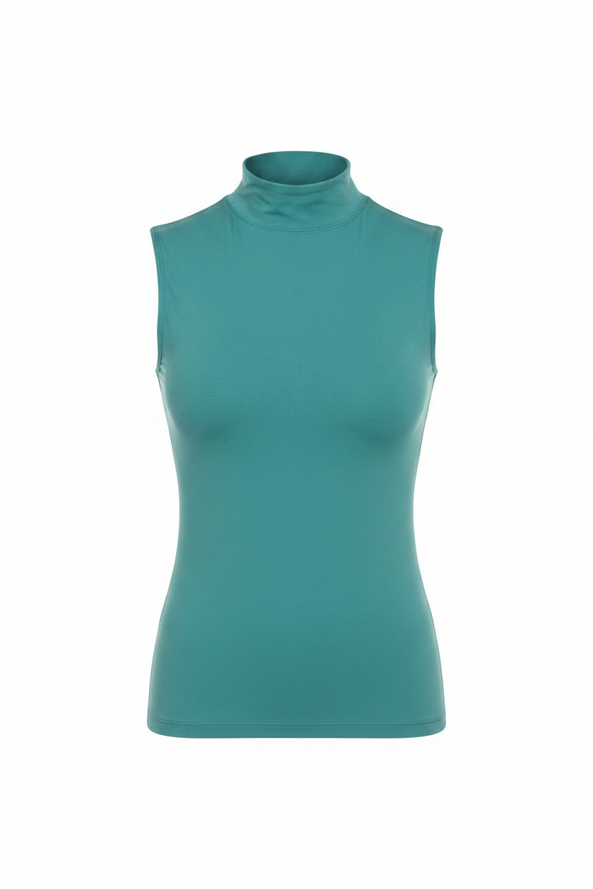 a teal sleeveless athletic top