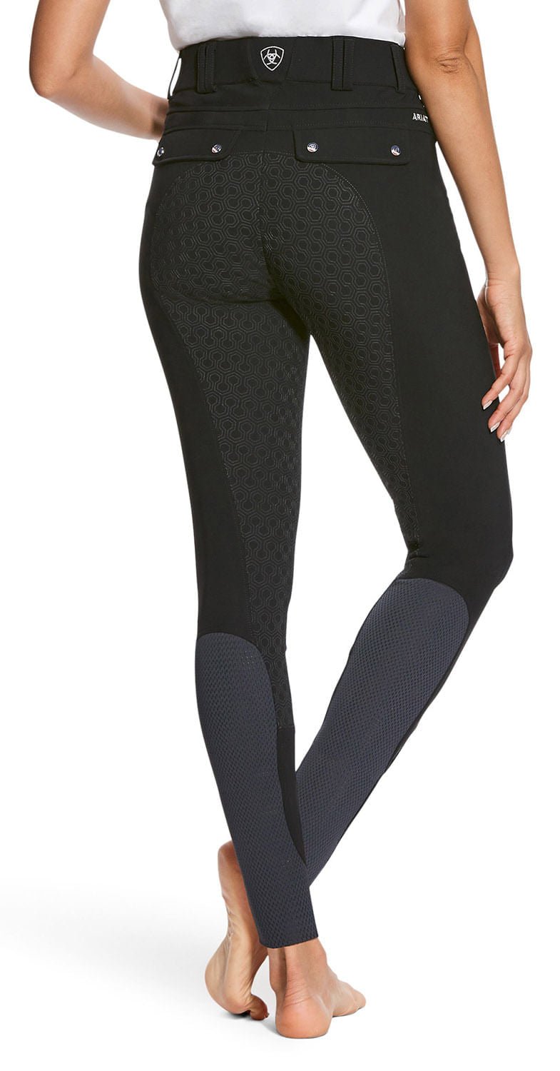 Black patterned riding pants on a white background