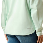Light green fleece pullover with a brand logo on a white background