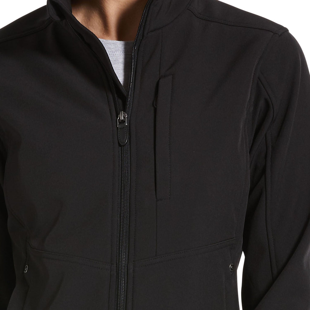 Close-up of a black jacket with a zipper on a white background