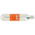 CO2 cartridge with orange label on a white background
