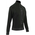 Black jacket with branding on a white background