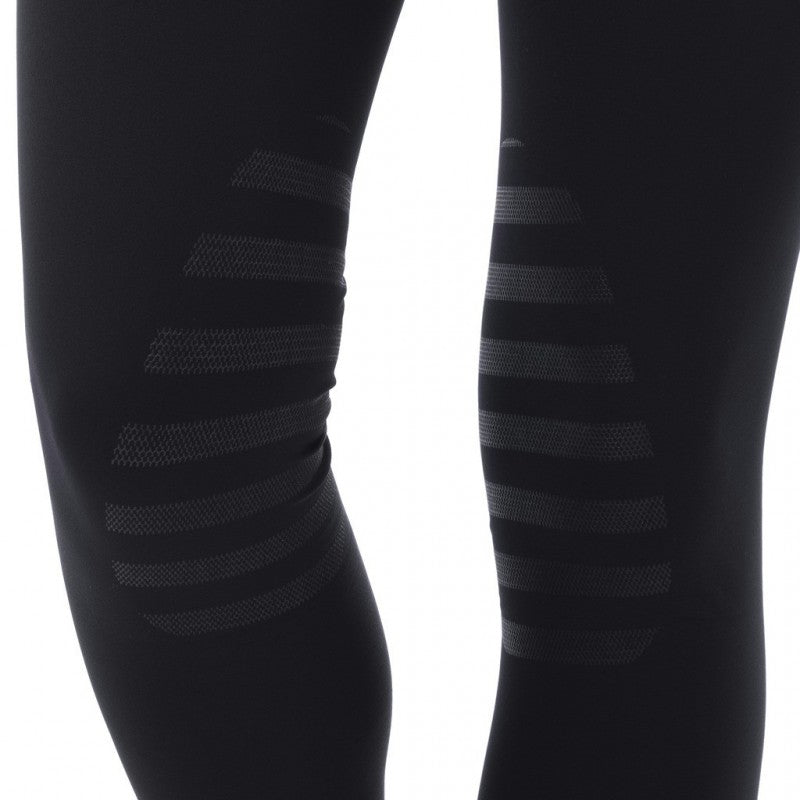Black leggings with striped pattern on a white background