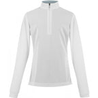 White long-sleeve shirt with a quarter zip on a white background