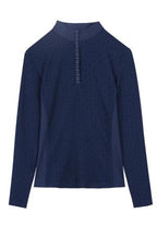 Navy long-sleeve shirt with a textured pattern on a white background