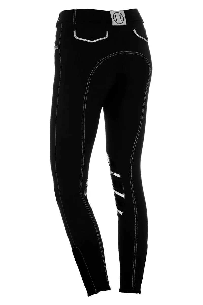 Black riding pants with white accents on a white background