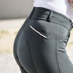 Gray riding pants with a white background