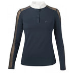 Navy long-sleeve shirt with mesh sleeves on a white background