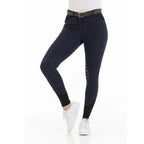 Black riding pants with a belt on a white background