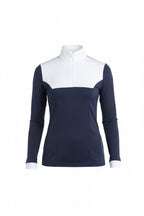  navy and white equestrian top on a white background
