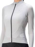 White cycling jersey with black zipper on a white background