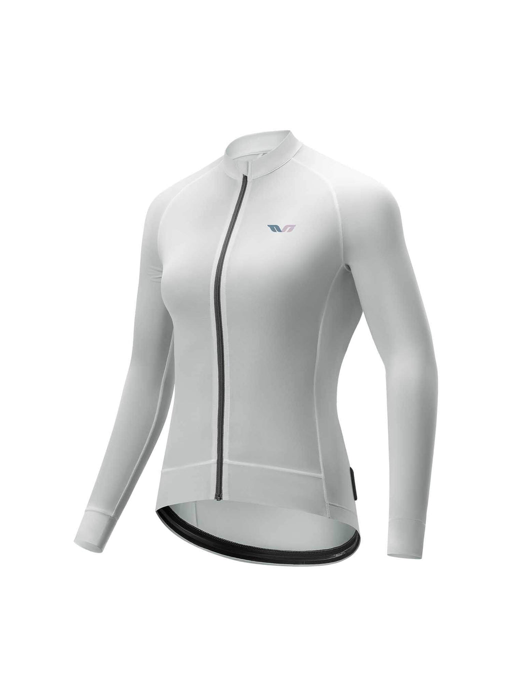 White cycling jersey with a brand logo on a white background