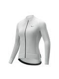White cycling jersey with a brand logo on a white background