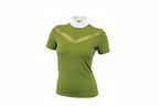  green equestrian shirt with a white collar on a white background