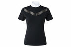  black top with sheer mesh details on a white background